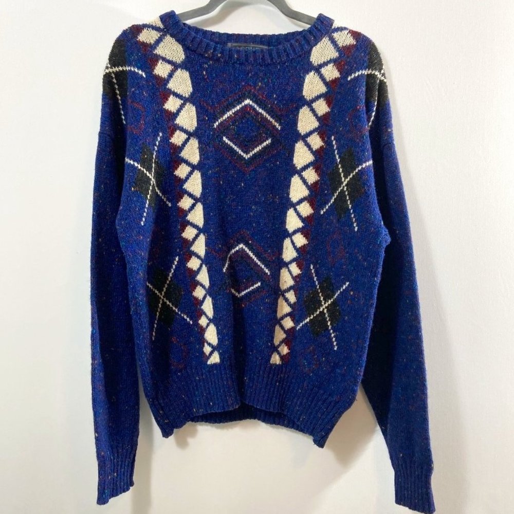 Vintage 70% Wool Rainbow Speck Grandpa Sweater